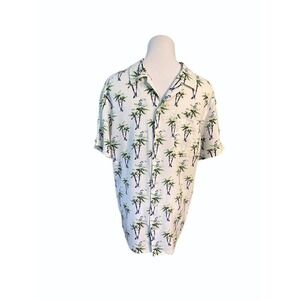 Tattersall London White Island Tucan Button Up Shirt MEDIUM Vacation Blokecore